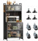 Warmiehomy Kitchen Storage Cabinets, Pantry Cupboard with 5 Tiers Bakers Rack, Kitchen Shelves with Transparent Flip Door & 4 Rolling Wheels, 80x40x162cm, Grey