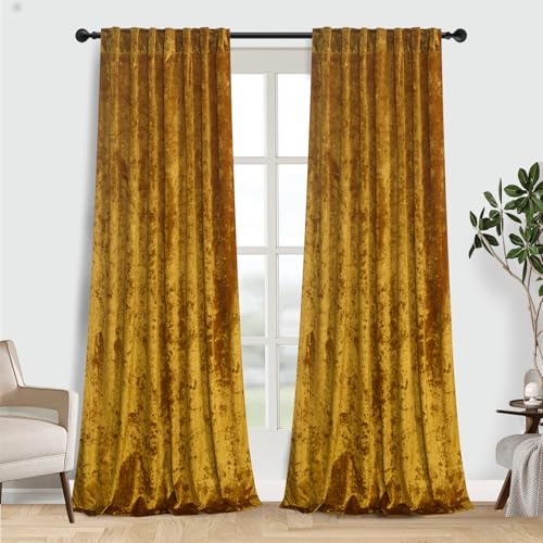 gisewood Lux Vorhänge aus Pannesamt, 2-teiliges Set, 274,3 cm lang, Raumverdunkelung, luxuriöser Used-Samt, Stangentasche, Fenstervorhänge für Wohnzimmer, Schlafzimmer, 132,1 x 274,3 cm (B x L)