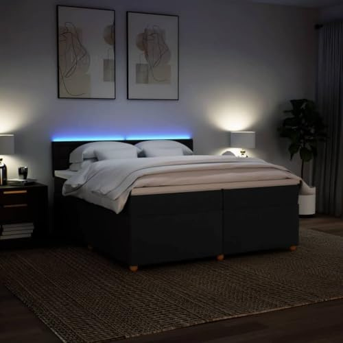 IKAYAA Boxspringbett 200 x 200 cm mit Matratze, LED Beleuchtung, Topper & Kopfteil, Bett mit Matratze und Lattenrost 200 x 200 cm Polsterbett 200 x 200 cm mit Matratze Schwarz Type-1