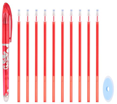 PATIKIL Radierbare Gel-Stifte 0,5 mm Hitze-Radierbare Stifte Rote Tinte | Stoffmarkierungsstift, Mit 10 Nachfüllungen & 1 Radiergummi, Für Stoff, Für Nähen Quilten Planer Schreiben