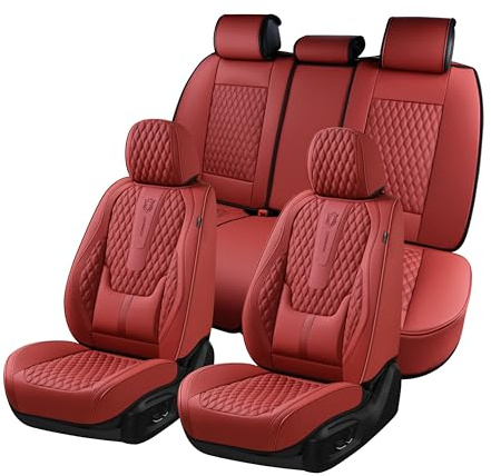 Coverado Autositzbezüge Komplett-Set, Rot Sitzbezüge für Auto mit Lendenwirbelstütze, Nappaleder Sitzbezüge Wasserdicht Autositzschoner Universal Fit für die meisten Autos SUV LKW