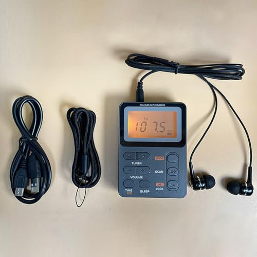Rrlihjgu Radio Equipo De Supervivencia Portátil,Radio FM con Batería Recargable,con Auriculares Portátiles,Retroiluminación Temporizador De Apagado para La Vida Diaria Caminar Otros