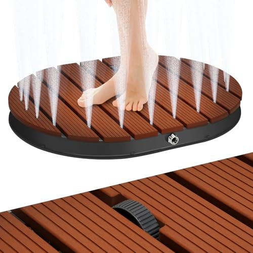 Jaxguom Ducha de jardín, 4 m, altura regulable, WPC, placa de ducha para exteriores, mezclador de agua fría/caliente, ducha de piscina con boquillas de cobre y bolsa de transporte, capacidad de carga