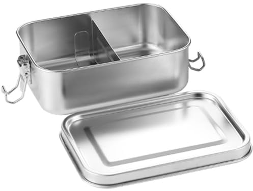 Boarle Edelstahl Bento Box Erwachsene 1200ml Große Kapazität 304 Quadratische Lunchbox mit Trennwänden Leicht zu Reinigen Snackbox Container Einlagige Bento Box für den Außenbereich