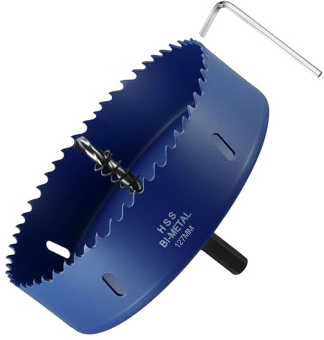 METALLIXITY Seghe Tazza Bimetallica Frese per Metallo 125mm (4-15/16), M42 Fresatrice Foro Acciaio Rapido con Punta Centrale, Chiave Esagonale e Molla - per Lamiere, Legno, Pannelli, Blu