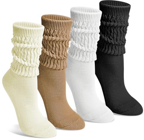 Tialfas 4 Paar Stulpensocken Damen, Stricksocken Strümpfe Baumwolle Slouch Stulpen Scrunch Gestrickte Beinwärmer Beinstulpen Socken