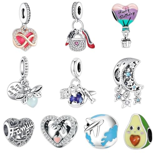 MLPKOI 10 Pezzi Charms per Bracciali, Charm Bead Ciondolo Donna, Compatibile con Braccialetti e Collane, Regalo di Gioielli Perfetto per Donne, perfetto Regali per Moglie e Ragazze