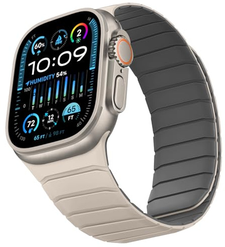 Sixmoat Doppelseitiges Reversibles Armband Kompatibel mit Apple Watch 42mm (Serie 11/10) 41mm 40mm 38mm, Magnetarmband Silikonarmbänder für iWatch SE Serie 11 10 9 8 7 6 5 4 3, Beige-Grau