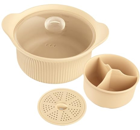 usefulbeauty Gemüse-Dampfgarer | mit Topffach und Griff, Brokkoli-Dampfgarer mit Griff und Deckel, für Backofen, Luftfritteuse, Babynahrung, Gemüse, Brokkoli, Nudeln, Suppe, Obst