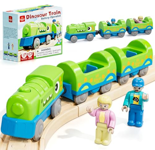 Lehoo Castle Battery Operated Dinosaur Train, Toddler Car Toys Age 1+ | Compatible with Thomas & Friends, Brio and Hape Train Track, Outdoor Toys, Birthday Gifts for Boys