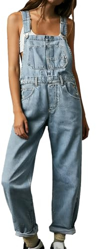 YOUNIFIZ Womens Jean Jumpsuit Casual Denim Dungarees Adjustable Straps Rompers Wide Leg Jean Playsuit Summer Vintage Overalls with Pockets