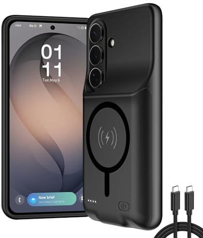Battery case for Samsung Galaxy S26 Plus/S26+, portable rechargeable phone case, 10,000 mAh portable external battery, protective case with external charger, black
