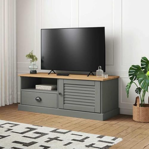 RCODSSK Fernsehschrank aus Kiefernholz mit Metallgriff und Knauf, Kiefernholz TV-Schrank mit offenem Fach, TV-Möbel mit Stauraum für Wohnzimmer, TV-Lowboard mit 1 Schublade und 1 Türfach