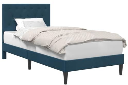 vidaXL Bettrahmen mit Kopfteil Blau 100 x 200 cm Samt, Modernes Schlafzimmer, schicke Samt-Bettgestell, rechteckiges Design, Elegante Bettwäsche, praktischer Stil