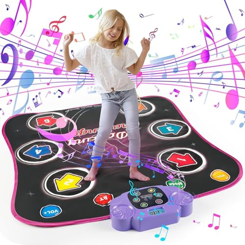 Tanzmatte für Kinder ab 3-12 Jahre, Musikmatte mit LED-Lichter, Kindertanzmatten mit 5 Spielmodi und 3 Herausforderungsstufen (Lila)