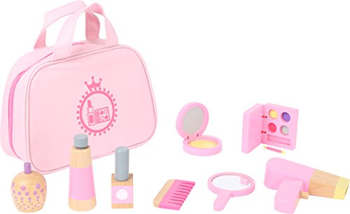 small foot 10607 Make-up Spielset aus Holz in rosa für Kinder, lustiges Rollenspiel in Tragetasche Spielzeug, 0