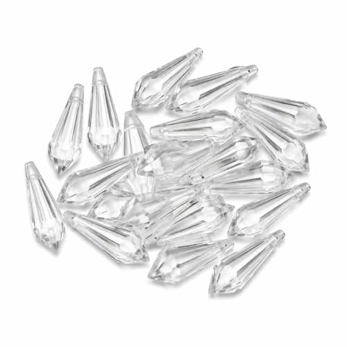 Perlin 150 Acryl Tropfenperlen 25x11 mm Klar Facettiert zum Basteln | Transparente Schmuckperlen in Tropfenform für Anhänger, Fensterschmuck, Dekorationen, Schmuckdesign und kreative DIY-Projekte