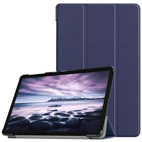 SATURCASE Custodia per Samsung Galaxy Tab A 10.5 (2018) SM-T590 T595, in pelle PU, pieghevole, con supporto e funzione Sleep/Wake automatica (blu scuro)