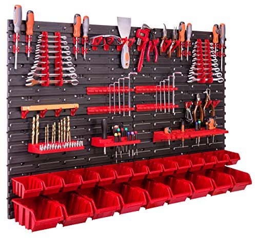 Sistema di stoccaggio da parete per attrezzi 115 x 78 cm 23 pezzi scaffalatura da parete supporto per attrezzi scaffali a vista per magazzini e officina pannelli da parete extra forti espandibili