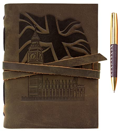 Leder Notizbuch A5 Tagebuch Journal Geprägt Union Jack Flagge Handgemacht Reisetagebuch, Vintage Notebook Für Männer Frauen Antiken Rustikalen Echtes Leder 21 x 15 cm Skizzenbuch Travelers Notebook