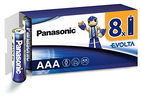 Panasonic EVOLTA Alkaline Batterien, AAA Micro LR03, 8er Pack, plastikfreie Verpackung, 100% recyclebar, 1,5 V, Premium Batterie für Spielzeug, Roboter und Taschenlampe