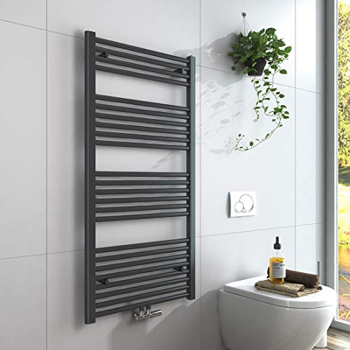 EMKE Handtuchheizkörper 1200x600 mm, Badheizkörper Handtuchhalter Mittelanschluss Handtuchwärmer Handtuchtrockner Heizkörper Bad Handtuchheizung Anthrazit 598W