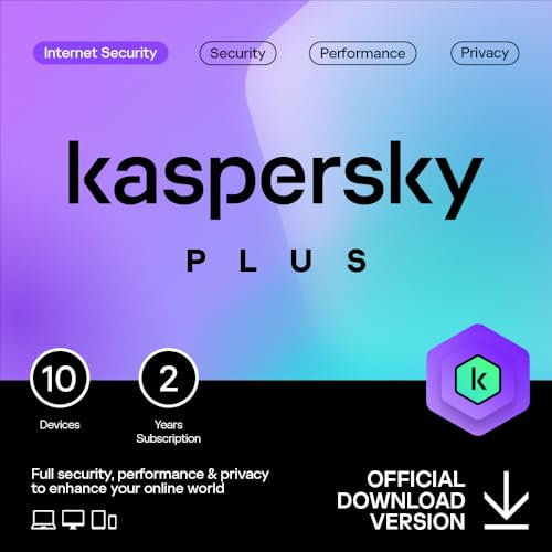 Kaspersky Plus Internet Security 2025 | 10 Devices | 2 Years | Anti-Phishing and Firewall | Unlimited VPN | Password Manager | Online Banking Protection | PC/Mac/Mobile | UK Online Code