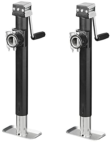 Preiswert&Gut 2X Anhängerstützen Höhe 570–950 mm bis 1000 kg – Ausdrehstütze verzinkt, klappbare Kurbelstütze für Wohnmobil inkl. Flansch, Handkurbel & Sicherungsbolzen