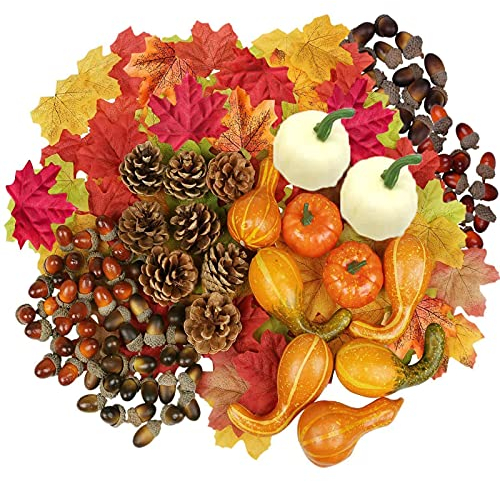 HBell Set di 172 zucche artificiali per Halloween, mini pigne finte con foglie d'acero, ghiande, decorazioni autunnali, per autunno, Natale, matrimoni, casa, decorazione da tavolo