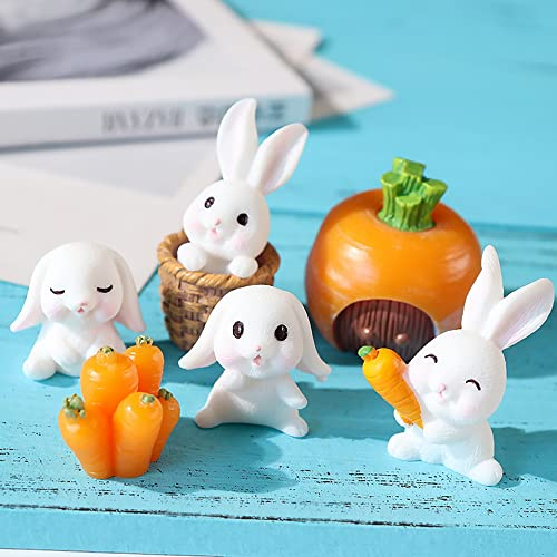 Kukifun 7Pcs Rabbit Figures Cake Topper,Bunny Animal Toys Fairy Garden Mini Figurines Playset for Christmas Easter Kids Birthday Party Favor Supplies
