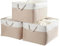 Mangata Jumbo Storage Box set of 3, Canvas Fabric Storage Baskets with Handles for Cupboards, Wardrobe, Shelves, Bathroom, Clothes, Toys, Towel (Foldable, 50x40x30 cm, Khaki White)