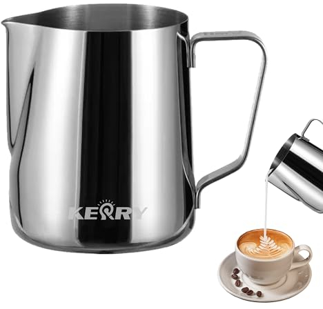 Milk Jug 350ml - Kerry Coffee Frother Pitcher 200/350/600ml, Stainless Steel with Scale Cream Measuring Cup, Small Steaming Jug for Barista Making Latte Cappuccino Machine, Espresso, Matcha, Chocolate