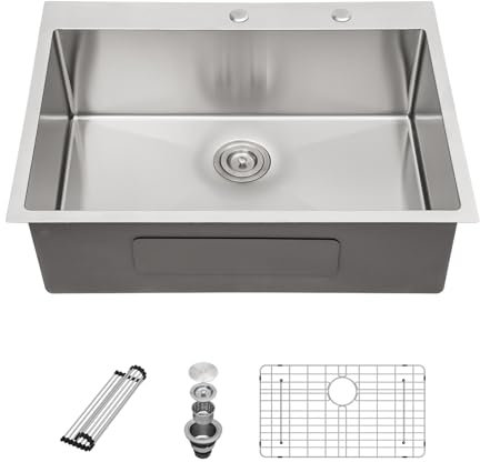 Sarlai 30 Kitchen Sink Drop In - 30 x 22 Inch Topmount Kitchen Sink Stainless Steel 16 Gauge Deep Single Bowl Over Counter Kitchen Sinks Basin