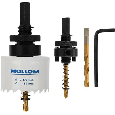 MOLLOM (54mm | 2-1/8) Scie-cloche bimétal HSS M42 avec 8% de cobalt avec 2 forets pilotes et mandrin, coupe lisse pour PVC, plaque de plâtre, bois, plastique, plaque de plâtre, caoutchouc