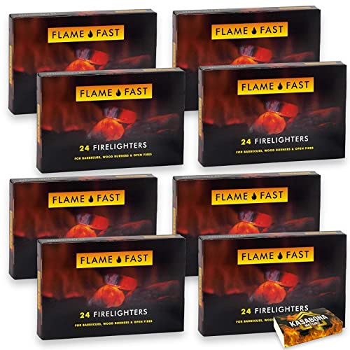Flamefast Firelighters Bulk Pack Fire Starters - 24 Pack (192 Firelighters) with Safety Matches