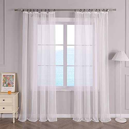 ESLIR Gardinen mit Kräuselband Voile Vorhänge Weiß Fensterschal Transparent Gardinenschals Landhaus Wohnzimmer mit Vertikale Streifen BxH 140x245cm 1 Stück