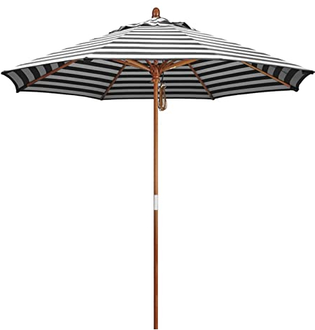 Gartenschirm Ø 270 cm, Groß Strandschirm für den Strand, Rund Balkonschirm, UV-beständig Schwarz Weiß Streifen Marktschirm, 8 Rippen, ohne Ständer