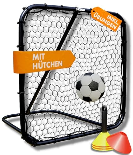 GRIIND Rebounder für Fußball [stufenlos verstellbar] Fußball Rebounder Größe L & XL mit Trainerhütchen (XL)