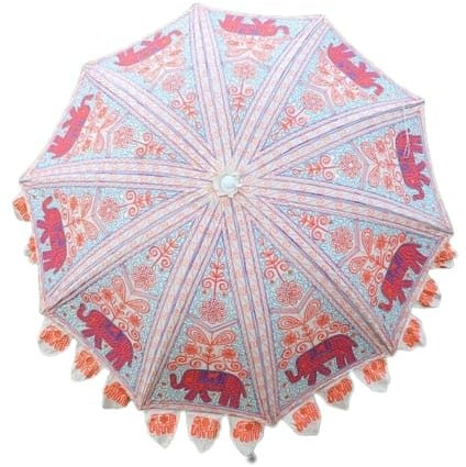 Hand embroidered Indian large Garden Bohemian Garden, Parrot Embroidery Design Wedding Parasols Large Size Pool Beach - Style Speaks
