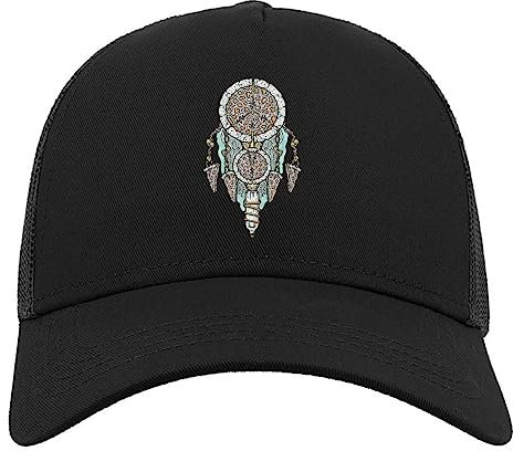 Magical Pizza Dream Catcher Funny Art Halbmaschige Trucker-Cap-Baseballmütze aus Baumwolle Schwarz
