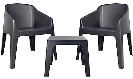 garbar Stuhl Mit Armlehnen-Tisch Außen | Garten, Terrasse, Balkon | Design, leicht |, Kunststoff, anthrazit, Set