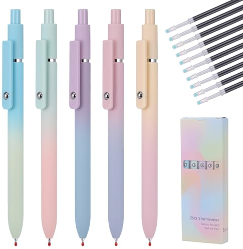 JIANTA 5 Stück Gelstifte, 0.5mm Einziehbare Gel Tintenstifte, Aesthetic Kugelschreiber mit 10 Zusätzlichen, Schnell Trocknende Tinte Roller Kugelschreiber, Premium Gelstifte für Schule Büro Zuhause(C)