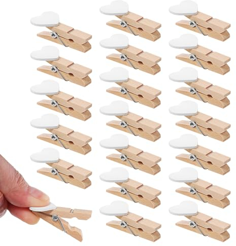 Büroklammern Holzklammern Büroklammern Herz 20pcs Herzformige Holzklebestreifen Liebes-Herz Büroklammer Kleine Wäsche Holzklammern Herzförmige Klammer Herzformiger Klebestreifen Liebes-Herz-Klammer