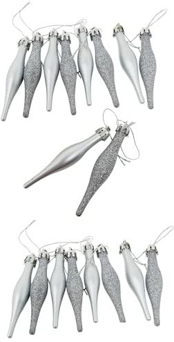 20 x SILVER Christmas Tree Tear Drop Droplet Baubles Decorations -Plastic Glitter Icicle