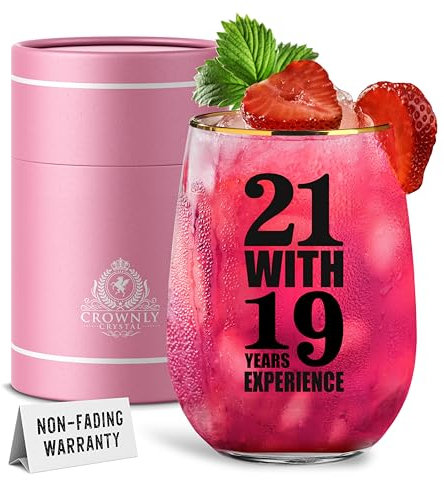 CROWNLY CRYSTAL® 40th Birthday Stemless Wine Glasses - Personalized Gifts for Women, Funny Gin Glasses, Sister Gifts for Her - Birthday Decoration