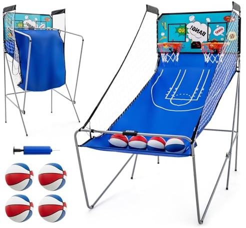 GOPLUS Basketball Schießmaschine, Baskeltballständer klappbar mit 8 Spielmodi, 4 Basketbällen & Handpumpe, Basketballautomat elektronisch, Basketball Arcade Spiel, Basketball Shoot Out
