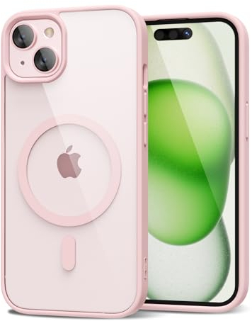 oakxco für iPhone 15 Plus Hülle Magsafe Durchsichtig, Klar Magnetisch Induktives Laden Handyhülle Bunt Dünn Silikon & Transparent Hart Plastik, Cute Einfarbig Clear Case Handy Hülle für Mädchen, Rosa