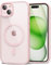 oakxco für iPhone 15 Plus Hülle Magsafe Durchsichtig, Klar Magnetisch Induktives Laden Handyhülle Bunt Dünn Silikon & Transparent Hart Plastik, Cute Einfarbig Clear Case Handy Hülle für Mädchen, Rosa