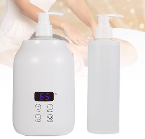 TAZZOR Massageöl Wärmer, 30-65℃ Zeiteinstellung mit 2x Flaschen, Einzelflaschen-Ölwärmer mit LED-Anzeige, Automatisch, für Salon, Spa, Massage, Körpertherapie, Weiß (EU-Stecker)