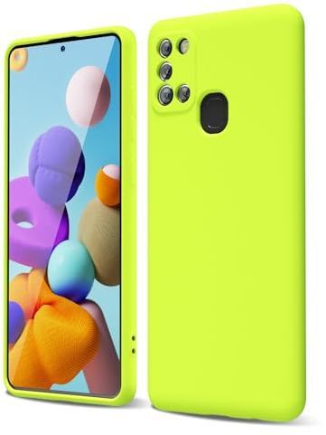 oakxco für Samsung Galaxy A21s Hülle Silikon Case mit Kameraschutz, Ultra Dünn Bunt Handyhülle Mädchen, Einfarbig Handy Hülle Slim Schutzhülle, Matt TPU Weich Gummi Glatt Silikonhülle, Neon Gelb